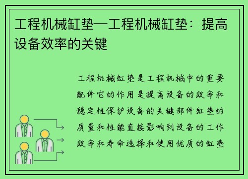 工程机械缸垫—工程机械缸垫：提高设备效率的关键